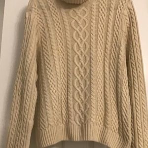 ECRU TURTLENECK CABLE KNIT SWEATER XL